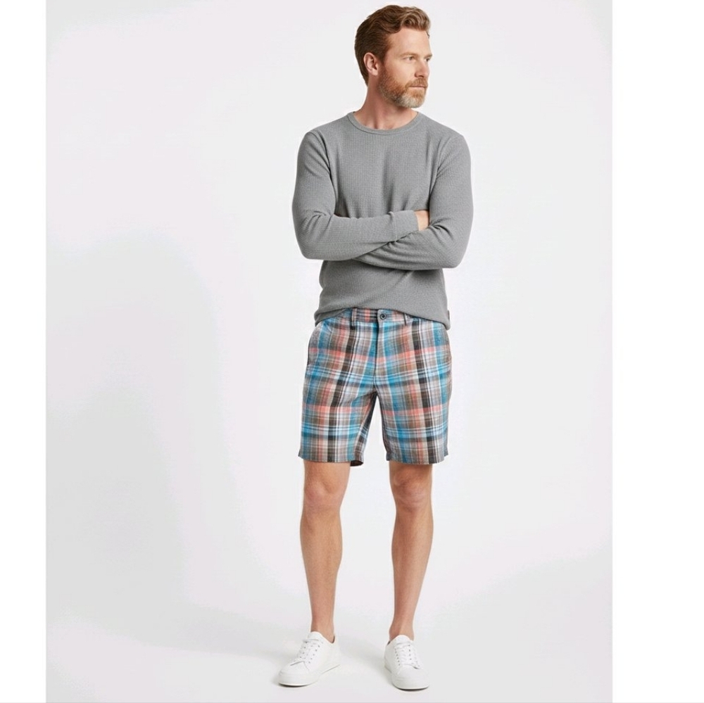 Tommy Bahama Linen Blend Plaid Shorts Size-34